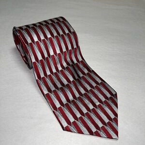 Valeriano Collection Red Geometric Pattern Silk Tie 66” 4” Extra Long